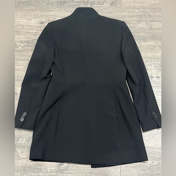 ZARA WOMEN INVERTED LAPEL FROCK COAT LONG BLAZER BLACK CLASSIC SIZE L - Picture 7 of 12